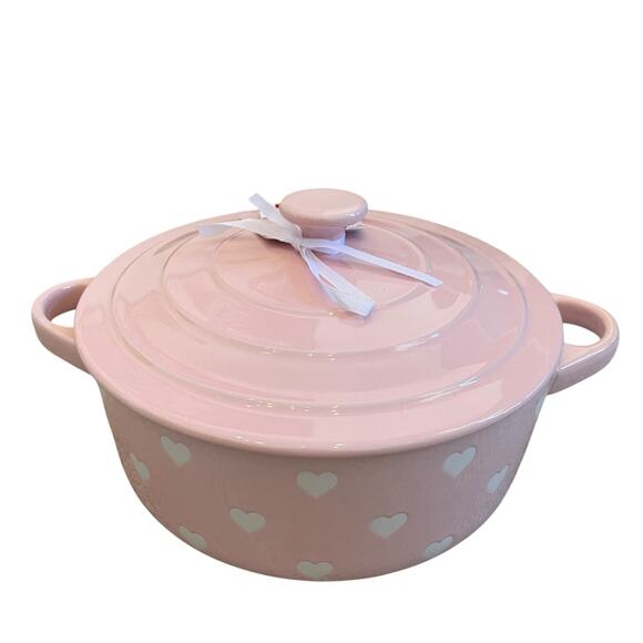 The Bake Shop Hearts Casserole Dish with Lid Valentines Day Pastel Pink New - Picture 14 of 15